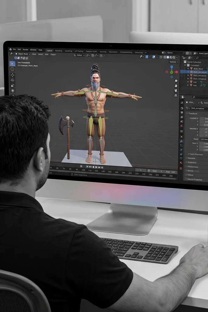 Creating 3D Character of Pashuram in Blender for Dashavatar - Musical Fountain Media (Janeshwar Mishra Park) by Spark VFX Studios