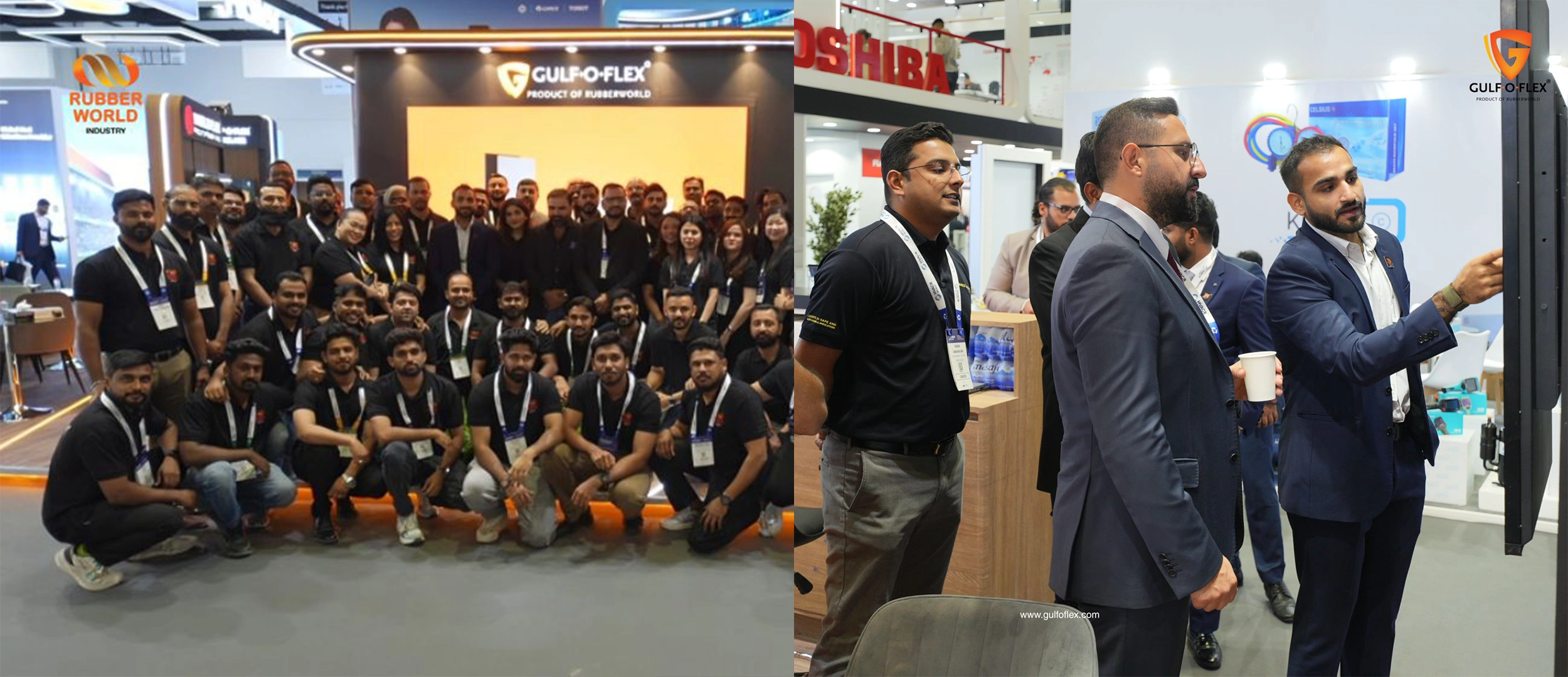 Gulf-O-Flex team and visitors at the Big 4 exhibition booth during a live product presentation.
