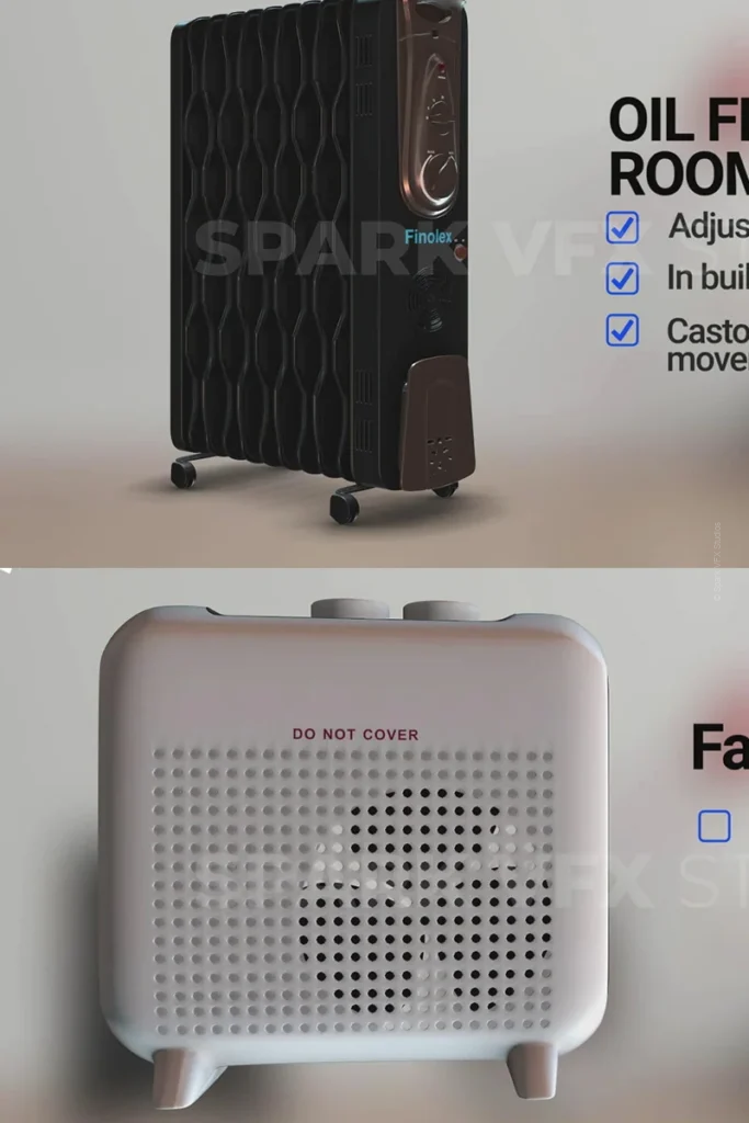 Finolex Room Heater Range Process Image for Finolex Room Heater Product Showcase by Spark VFX Studios