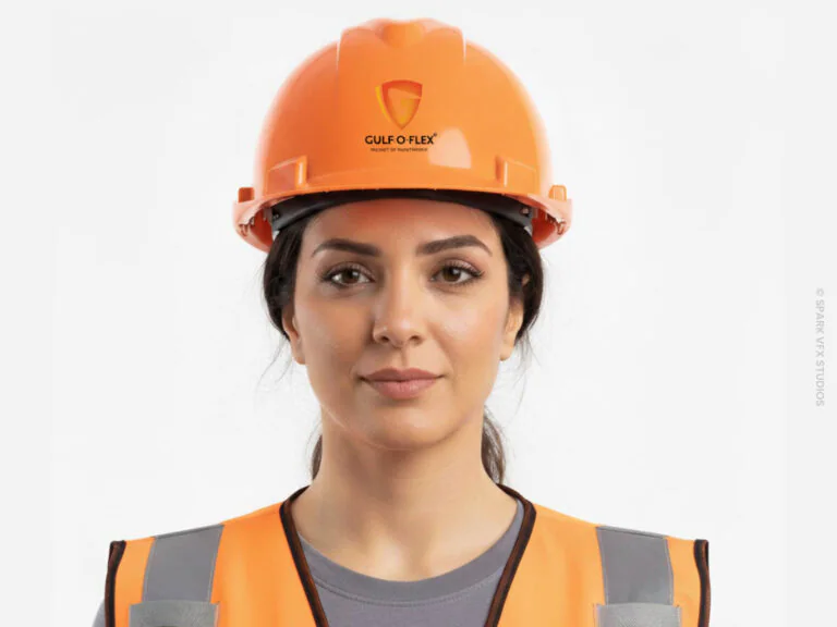 Gulf-O-Flex Assist AI platform marketing video frame with safety professional in branded hard hat