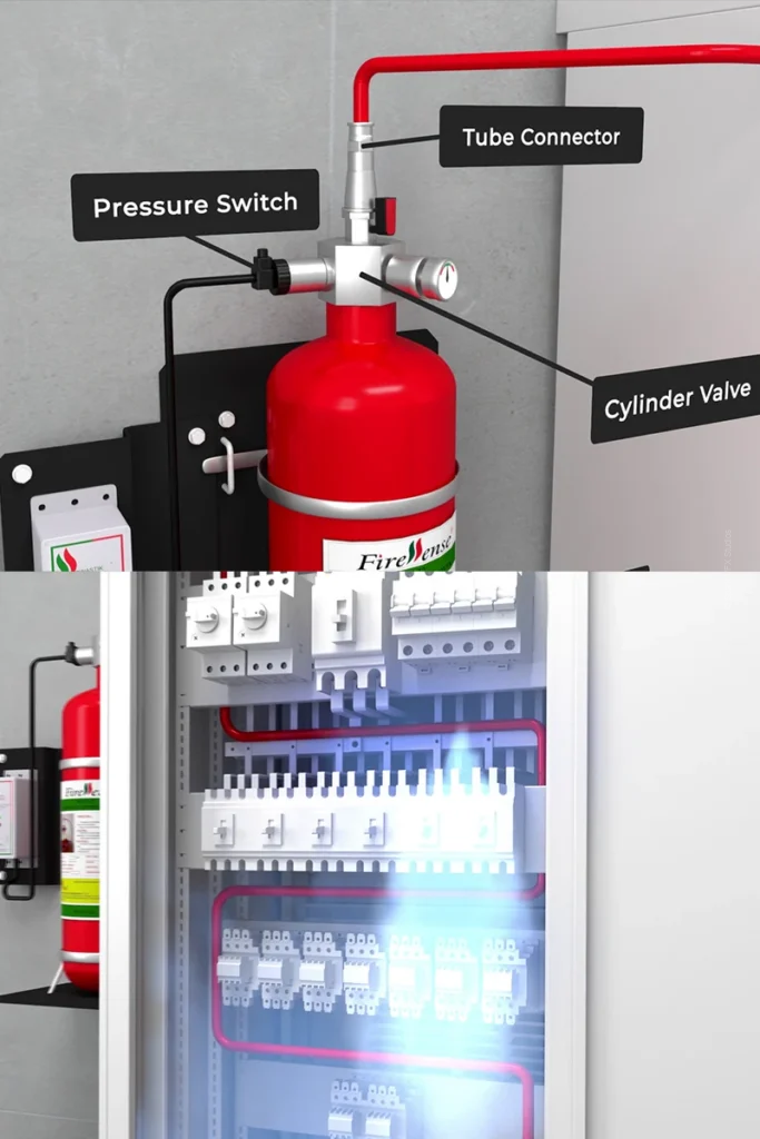 Firesense Cylinder Valve Pressure Switch Process Animation for Automatic Fire Suppression System 3D Explainer by Spark VFX Studios